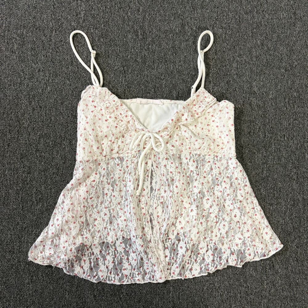 Vintage Y2k Coquette White Red Polka Dot Lace Fairy Cami Tank Top Women's M